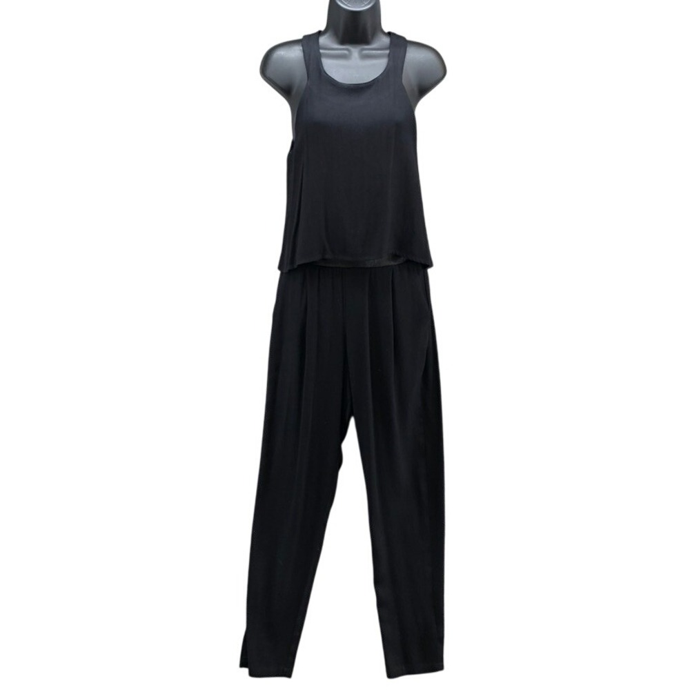 Ella Moss Jumpsuit Womens XS Black Faux Leather Trim Sleeveless ER16733
